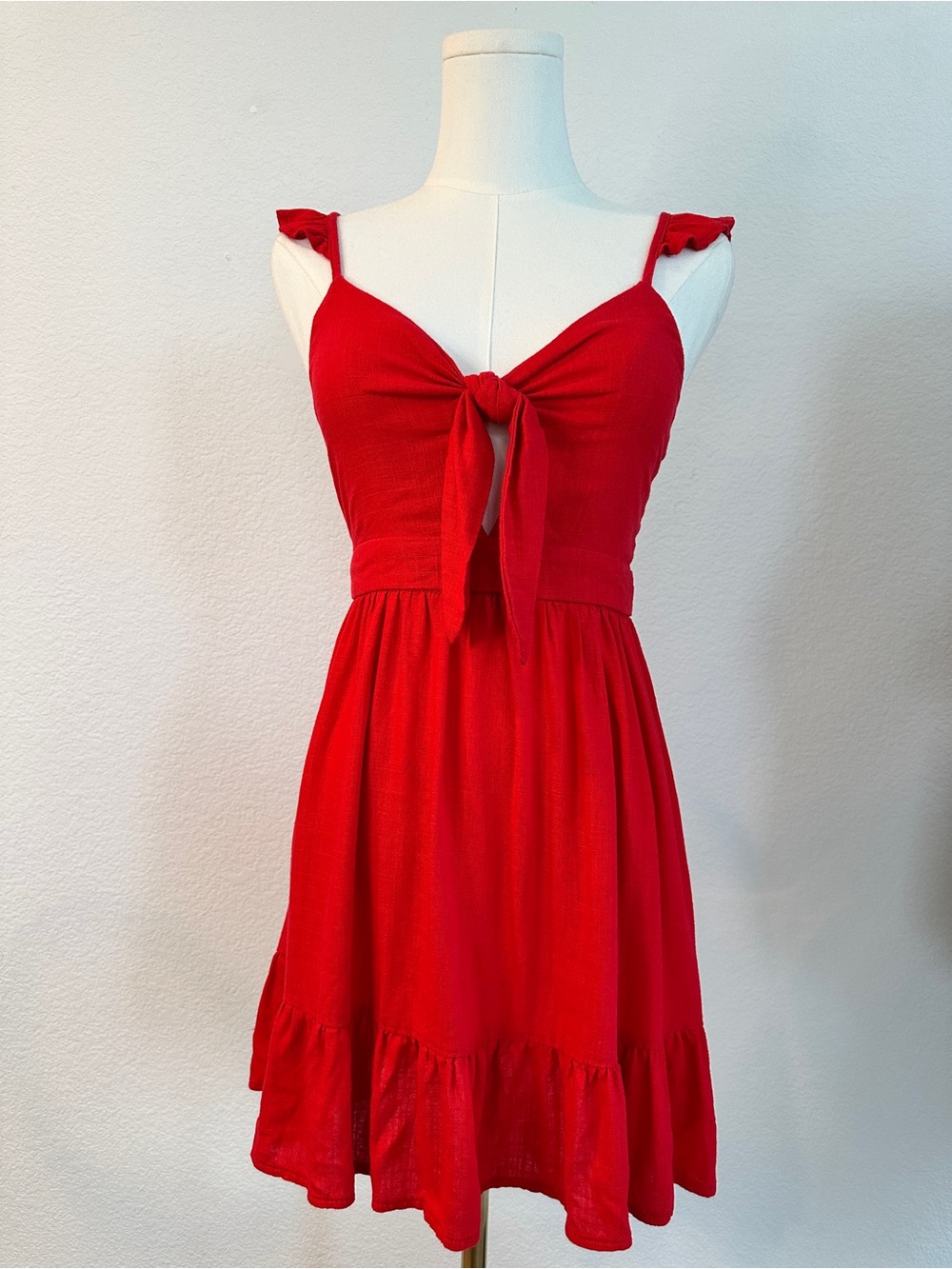 Hello Molly Red Tie Front Ruffle Mini Dress | Size Small
